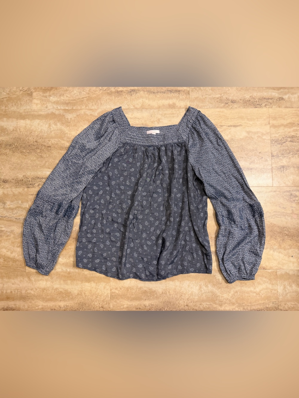 LC Lauren Conrad Blue Printed Peasant Top